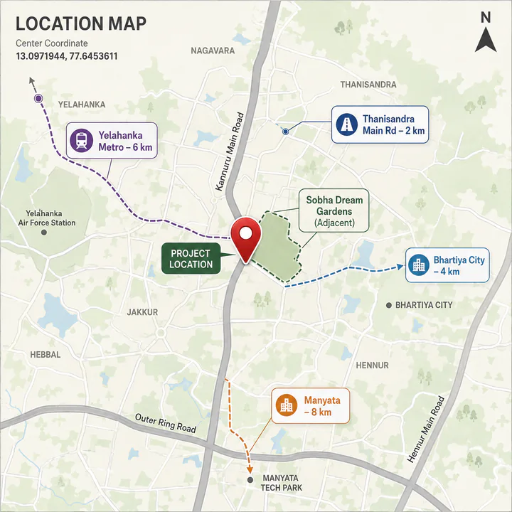 SNN Kannur Road location map showing connectivity and key landmarks with distances